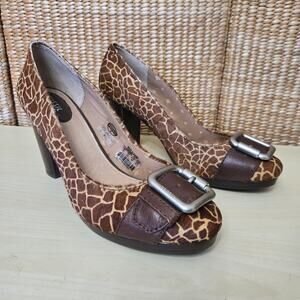 Fossil Womens Y2K Maddox Giraffe Print Calf Hair Buckle Chunky Block Heels 11
